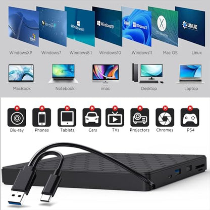 Aumdie Portable External DVD Drive BT683 USB 3.0 5Gbps CD/DVD Reader