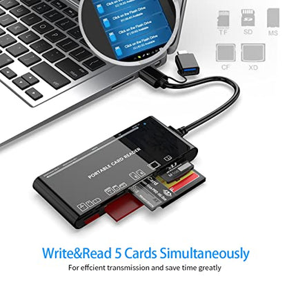 Rocketek 7-in-1 USB C USB3.0 Card Reader for SD, CF, Micro SD, XD, MS - Multi Card Adapter