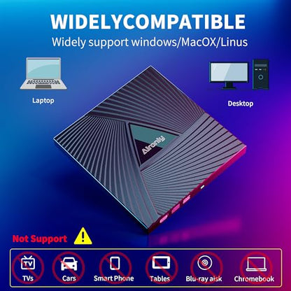 Alronly Portable External CD/DVD Drive, USB 3.0 & Type-C, 6.2" x 5.9" x 0.59", Compatible with PC and Mac