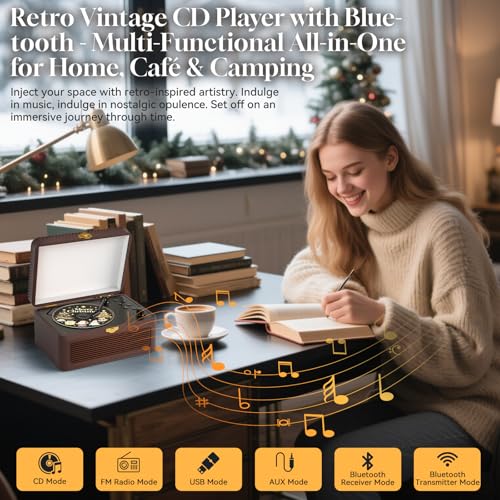 Gueray Portable CD Player G-Y02 Bluetooth Supported Formats CD-R, CD-RW, MP3, WMA Brown Retro Style