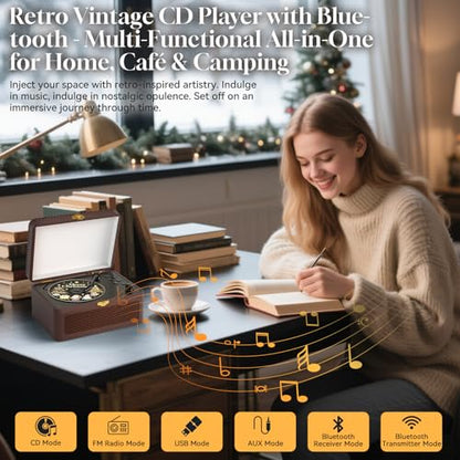 Gueray Portable CD Player G-Y02 Bluetooth Supported Formats CD-R, CD-RW, MP3, WMA Brown Retro Style