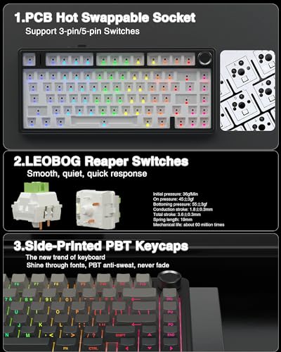 AULA F75 Pro Wireless Mechanical Keyboard Model F75 Pro, 81-Key Layout, 2.4GHz/USB-C/BT5.0 Connectivity, Hot-Swappable