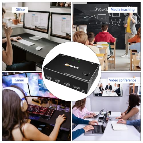 MLEEDA KVM Switch 2-Port HDMI 4K @60Hz Dual Monitor Controller Model KC-KVM202-B