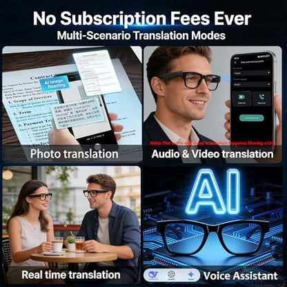 MONFOLROY KO Smart Glasses 100mAh Bluetooth Oval 6-Hour Battery Digital Translation