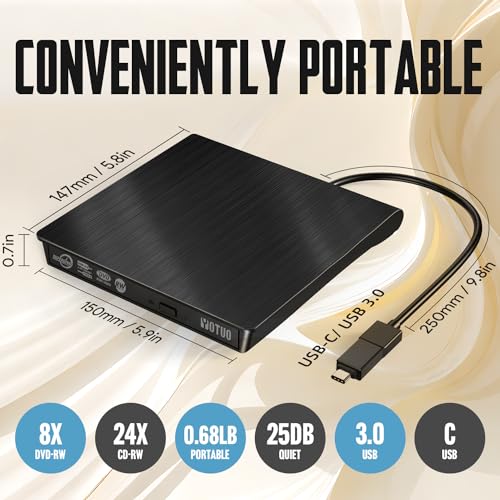 YOTUO Portable USB 3.0 & USB-C External CD/DVD Drive Model IDD029-2