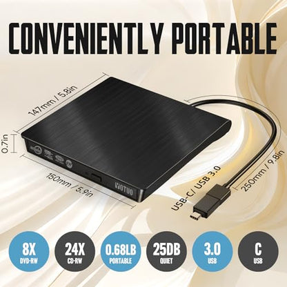 YOTUO Portable USB 3.0 & USB-C External CD/DVD Drive Model IDD029-2