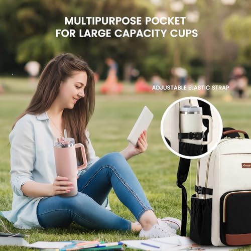 LOVEVOOK 15.6 Inch Laptop Travel Backpack Beige-Black-Chestnut Brown