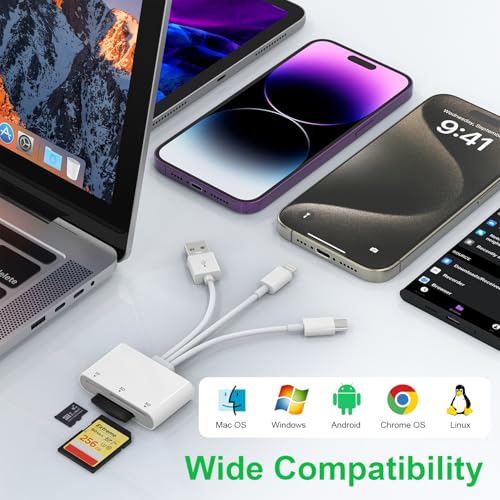 Ardaddyn 3-Slot Card Reader Lightning USB-C USB-A Adapter