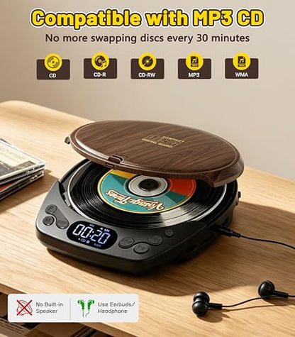 Gracioso 5.2" CD-40 Portable CD Player with Rechargeable Battery, AUX Connectivity