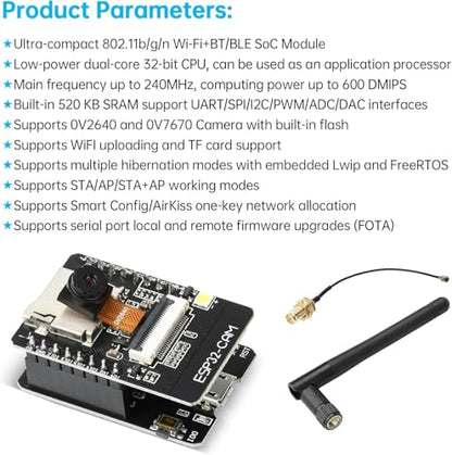 Aideepen 2-Pack ESP32 CAM Development Board 512KB Memory 240MHz Dual Core Microcontroller FreeRTOS