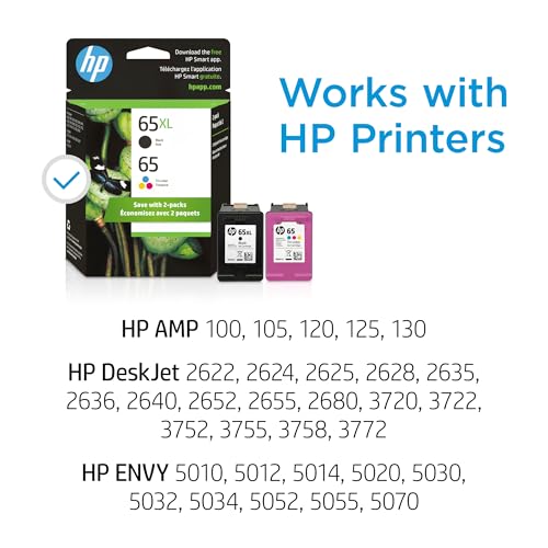 HP Original 65 Tri-Color and 65XL Black Ink Cartridges 300 Page Yield 2-pack