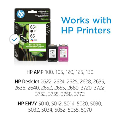 HP Original 65 Tri-Color and 65XL Black Ink Cartridges 300 Page Yield 2-pack