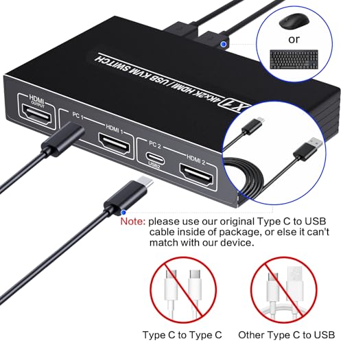 BMKZAYR HDMI KVM Switch 1 Monitor 2 Computers 4K@60Hz Plug and Play Model BMKZAYR004