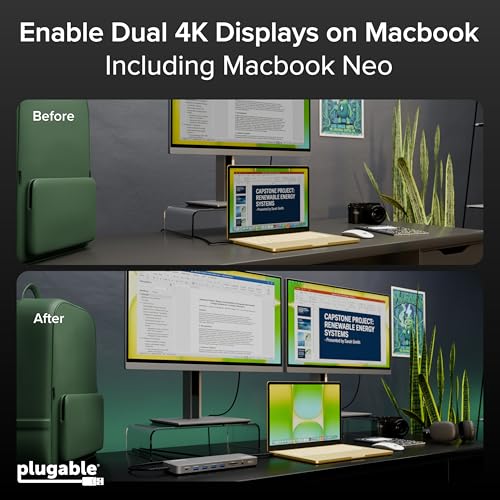 Plugable USB C Laptop Docking Station 4K 60Hz UD-6950PDH