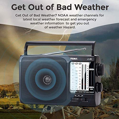 PRUNUS 9.17" J05 Analog Portable Battery Powered AM/FM/Weather Radio