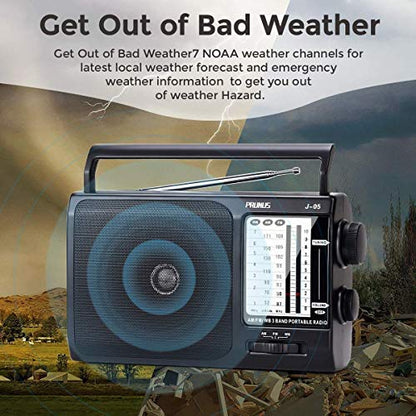 PRUNUS 9.17" J05 Analog Portable Battery Powered AM/FM/Weather Radio