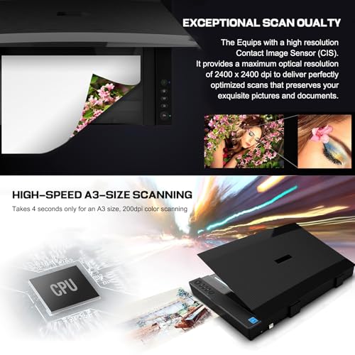 HMWOKPOT A3 Flatbed Scanner Model HMWOKPOT-2400DPI, 2400 dpi, USB Connection, Document and Photo Scanner
