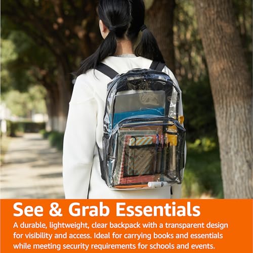 Amazon Basics 17" x 7" x 13" School Backpack, Clear, Daypack Design, Sports Theme