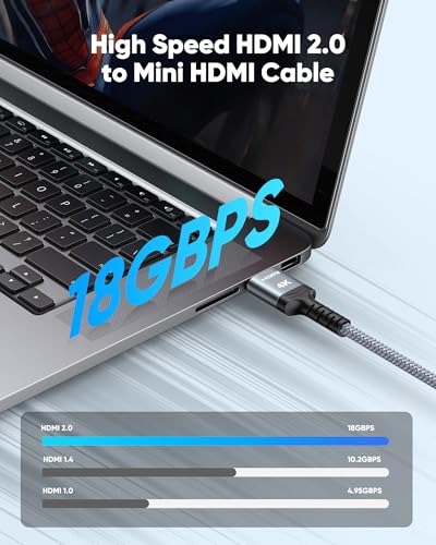 Highwings 10FT HW-MH10FT Mini HDMI to HDMI Cable 4K 60Hz Male Bi-Directional