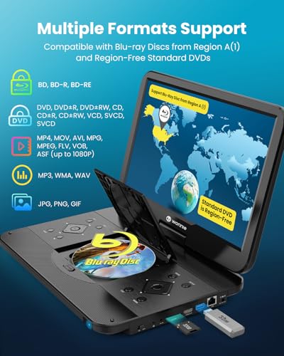 WONNIE 17.6" W-BR156 1080p Portable Blu-ray Player with Swivel Screen