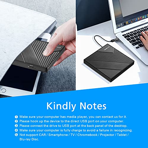 Amicool External DVD Drive Slim Portable USB 3.0 USB Type-C CD/DVD +/-RW Optical Drive Model A11