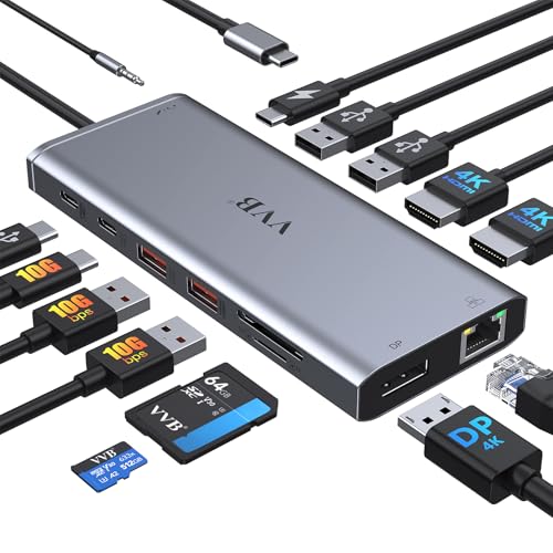 VVB 14-Port USB-C Laptop Docking Station Compatible with Dell/HP/Lenovo