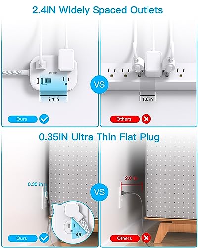 One Beat 4.1"L x 3.2"W OB3WC2 Power Strip, 3 Outlets, 4 USB Ports, 125 Volts, 15 Amps, Compact, Mountable, ETL Certified
