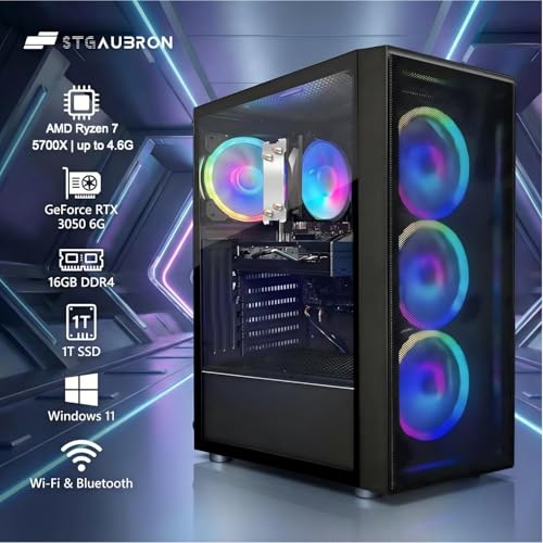 STGAubron Tower Computer ABR1722 AMD Ryzen 7 5700X up to 4.6GHz GeForce RTX 3050 6GB 16GB DDR4 1TB SSD 1920x1080