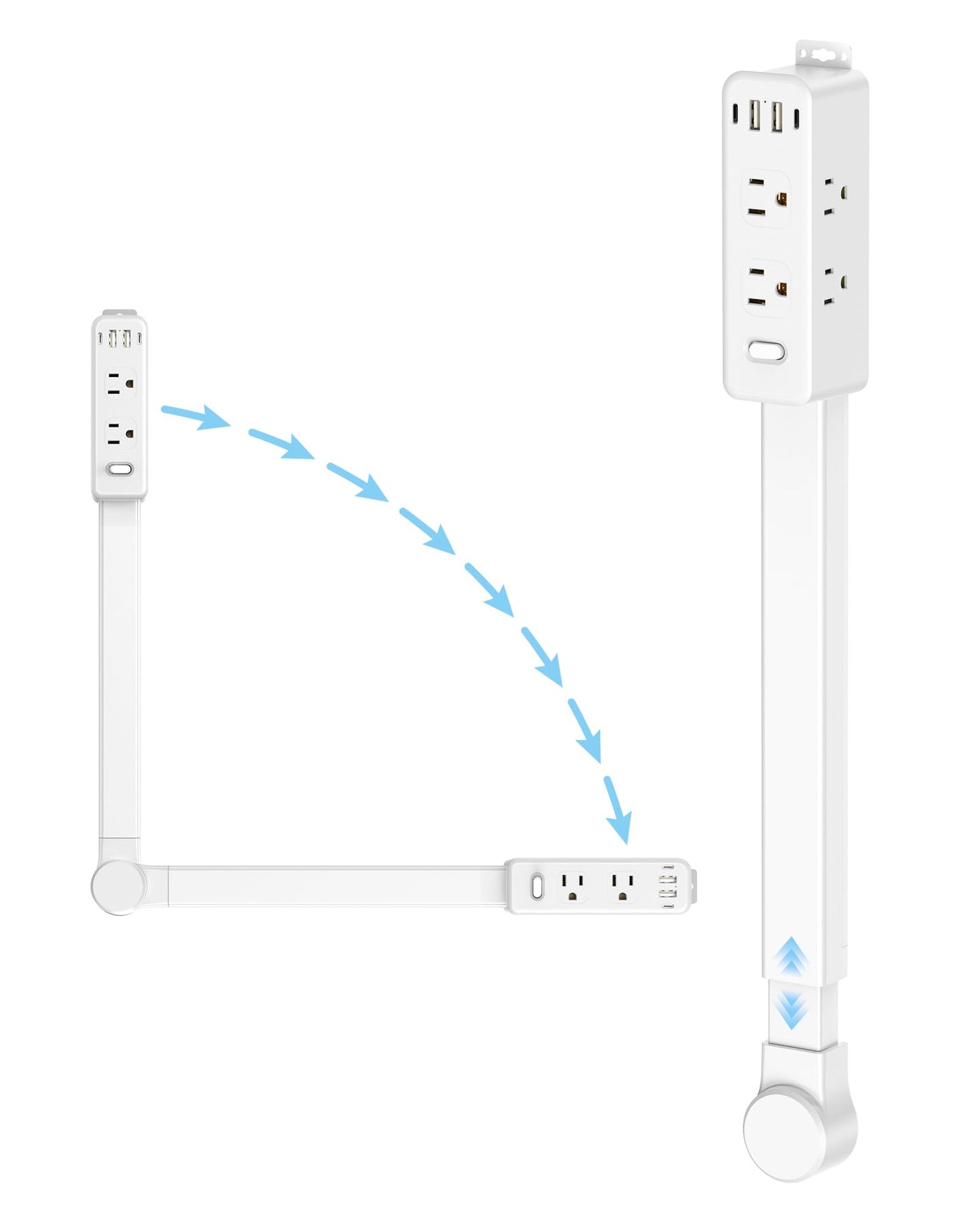 Olcorife 6-Outlets Power Strip with 4 USB Ports, Surge Protection, Extender Stick 22-34 inches