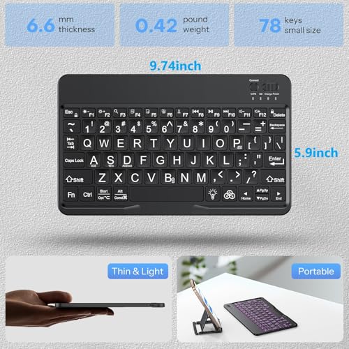 OMOTON 9.7" Black Large Print Bluetooth Keyboard - QWERTY - Battery Powered - Compatible with iPad and Windows