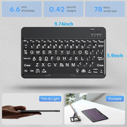OMOTON 9.7" Black Large Print Bluetooth Keyboard - QWERTY - Battery Powered - Compatible with iPad and Windows