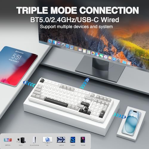 AULA F99 99-keys Wireless Mechanical Keyboard QWERTY 2.4GHz/BT5.0/USB-C Linear Switch, Black&Grey&White