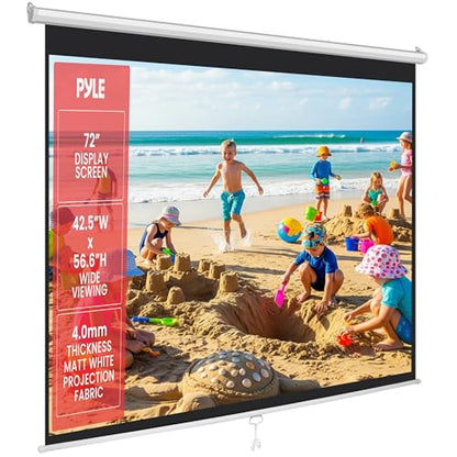 Pyle 72-Inch PRJSM7206.5 Manual Pull Down Projection Screen, Matte Finish, Ideal for Ceiling or Wall Mount