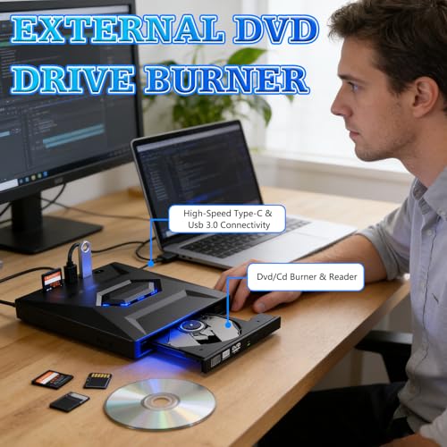 Linyuant External Blu-ray Drive BD/DVD/CD Optical Writer USB-A/USB-C