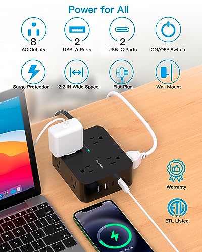 HANYCONY 8-Outlet 4-USB Power Strip Model HN8U5WC2
