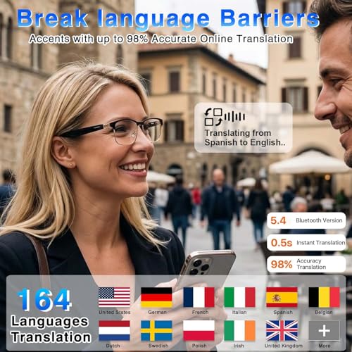 OICIIDO Bluetooth Smart Glasses C1FF32596FBB 164 Languages AI Translation Waterproof IP67 Touch Control Unisex