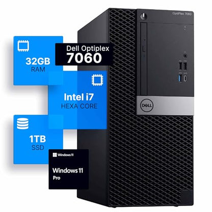Dell Optiplex 7060 Tower Desktop | Intel i7-8700 | 3.4 GHz | 32GB DDR4 RAM | 1TB SSD | Windows 11 Pro | DisplayPort