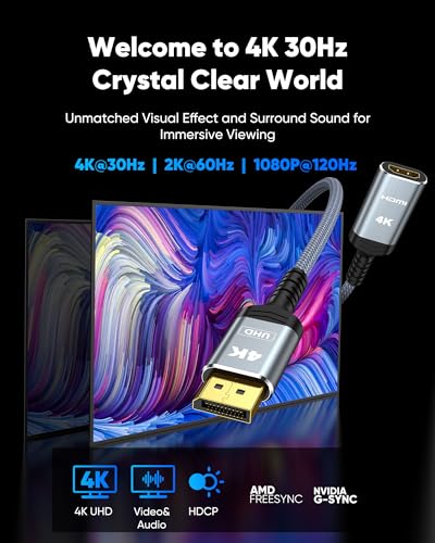 Highwings 7.92 Inches E-DPM-HDM-03F 4K 30Hz DisplayPort to HDMI Adapter