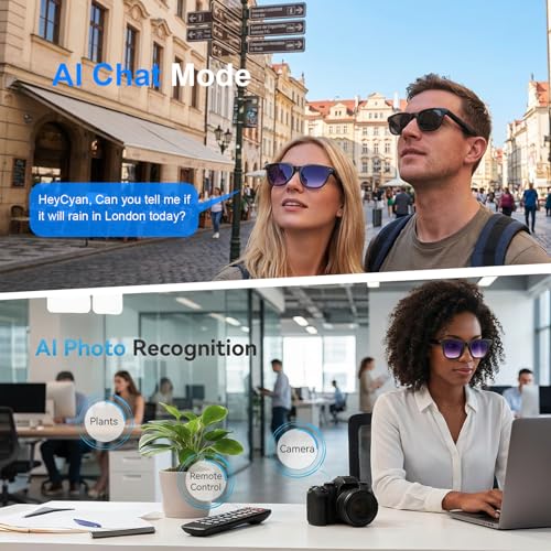 AMZISH 8MP Camera Sunglasses Bluetooth Connectivity Water Resistant Smart Glasses