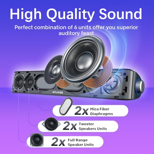 Nylavee 16in SK100 Stereo Soundbar with Bluetooth 5.0 and 3.5mm Aux Input