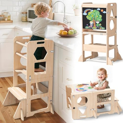 Woodure 4-in-1 150 Pounds DW1357 Multifunctional Wooden Step Stool