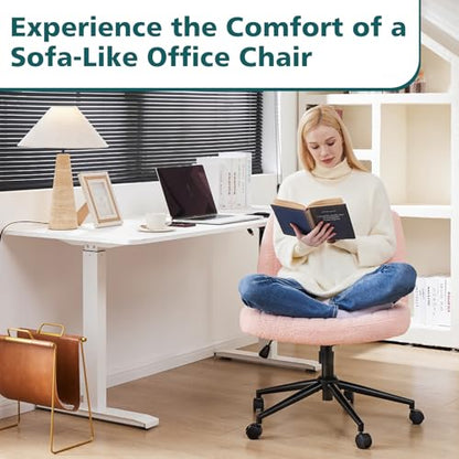 OLIXIS Criss Cross Chair 7262V2-TDPK Ergonomic Indoor Wide Seat Adjustable Rolling Armless Soft Fabric