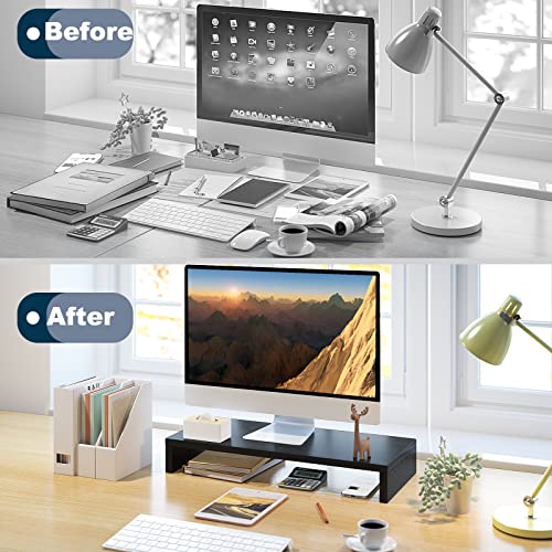 TEAMIX 20 Inch DS500-B Monitor Stand Riser Wood Ergonomic Desktop Organizer