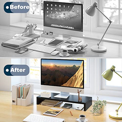 TEAMIX 20 Inch DS500-B Monitor Stand Riser Wood Ergonomic Desktop Organizer