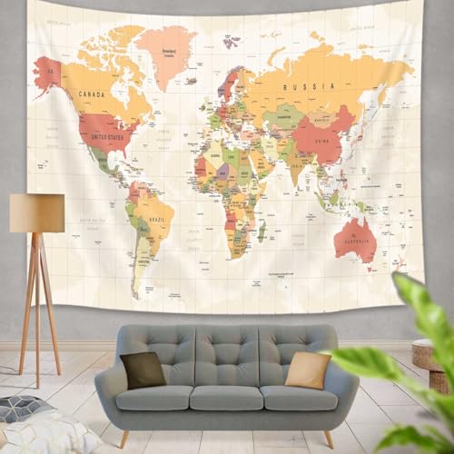 JAWO 60"L x 40"W Unframed Polyester Map Tapestry - Yellow, Portrait Orientation