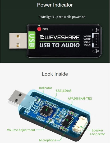 Wonrabai USB Sound Card WAVESHARE USB Sound Card 48kHz Stereo USB Audio Adapter