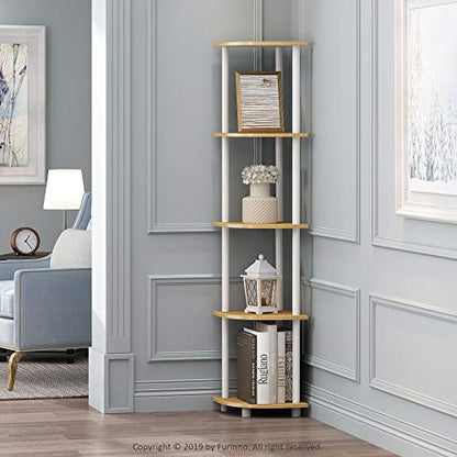 Furinno 11.6"W x 11.61"D x 57.72"H 5 Tier Corner Display Rack Model 99811 Space-Saving Multipurpose Shelving Unit