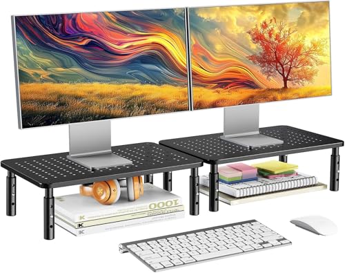 HUANUO 2 Count HNLL3K2 Adjustable Height Monitor Stand for 2 Monitors