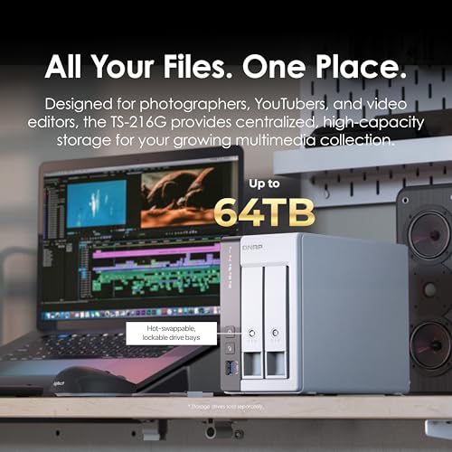 QNAP 2-Bay TS-216G-US Diskless NAS Ethernet Connectivity 2.5GbE 4GB DDR4 AI Acceleration