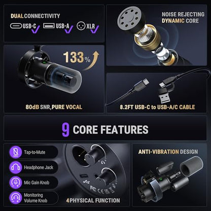 FIFINE Amplitank K688 USB/XLR Dynamic Microphone 1 Channel 20 kHz Unidirectional Metal